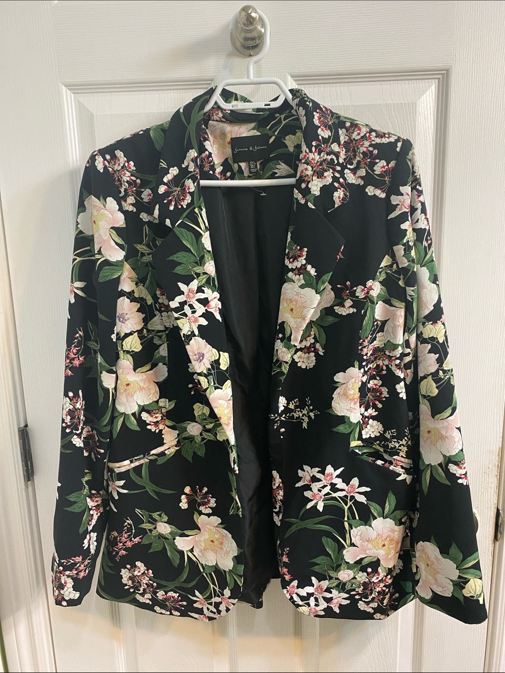 Jasmine & Juliana Black Floral Long Open Blazer Women’s Size Large Fall Office